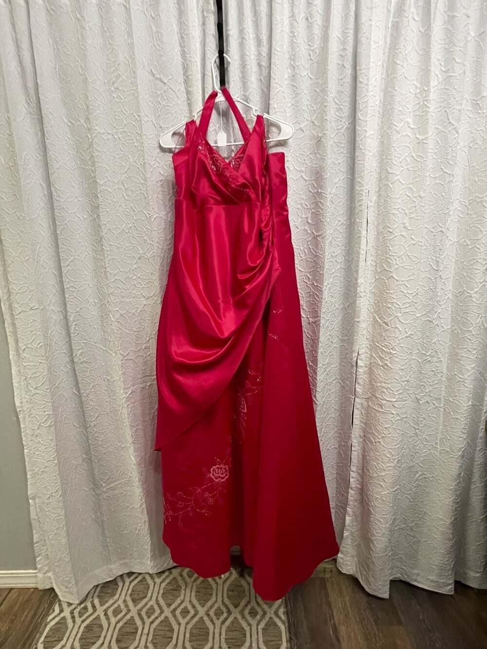 Formal Halter Beaded Long Gown Prom Dress Hot Pink Vintage Size 24
